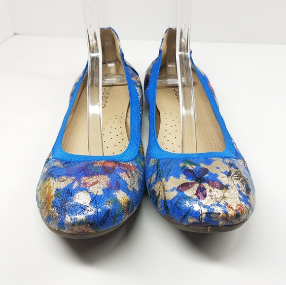 Floral Goldtone Goldfoil Blue Flats - Picture 3 of 11